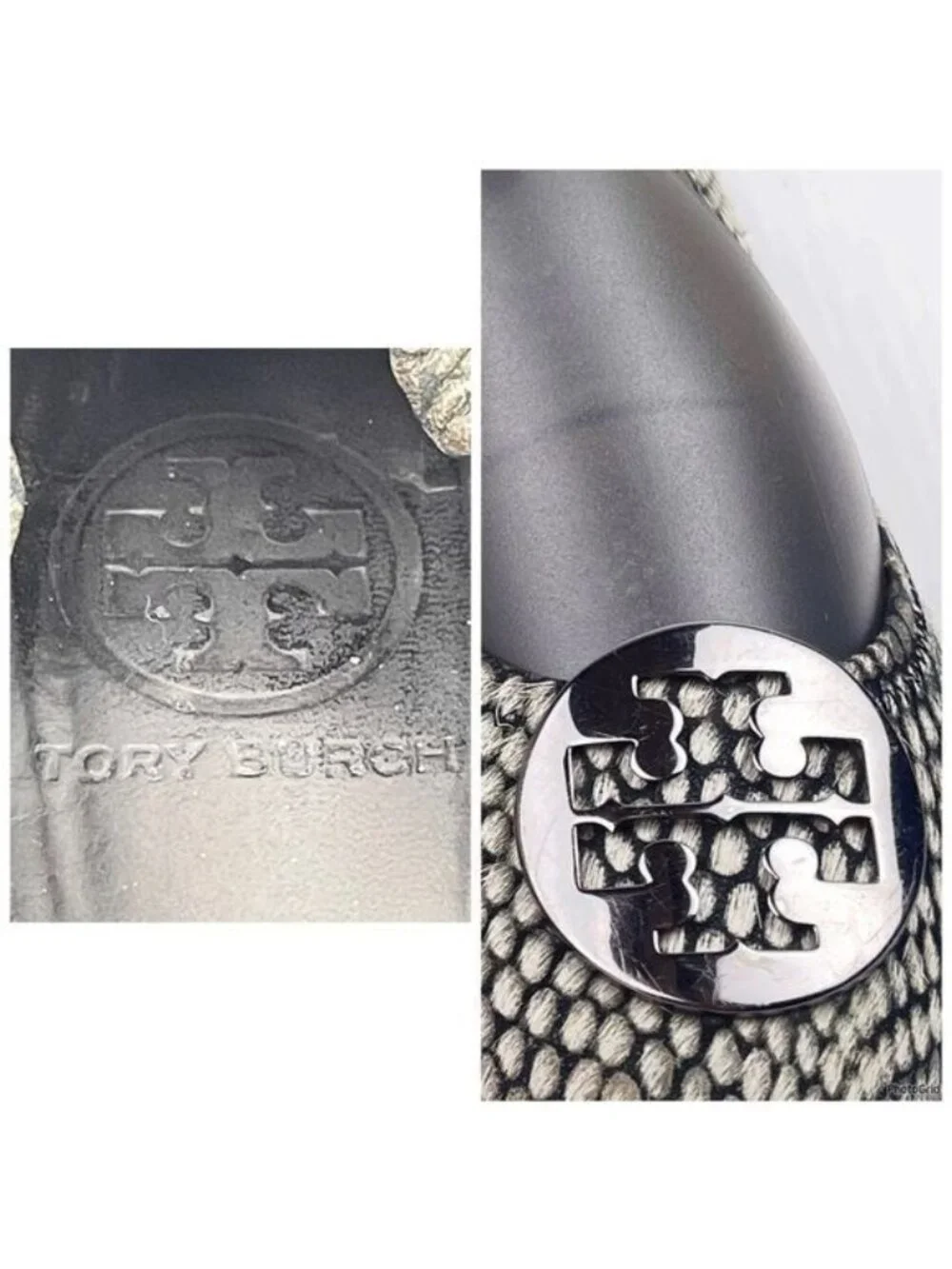 Tory Burch Reva Snake Printed Calf Hair gray Flat 7.5